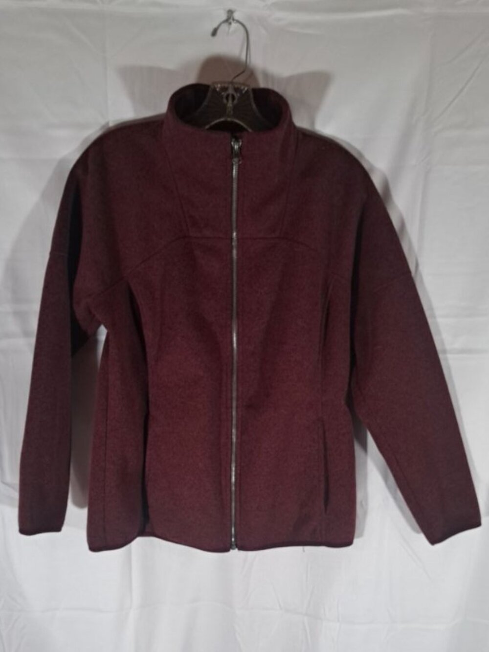 LL Bean Sweater Fleece Full Zip Jacket Burgundy Maroon Women Medium Petite